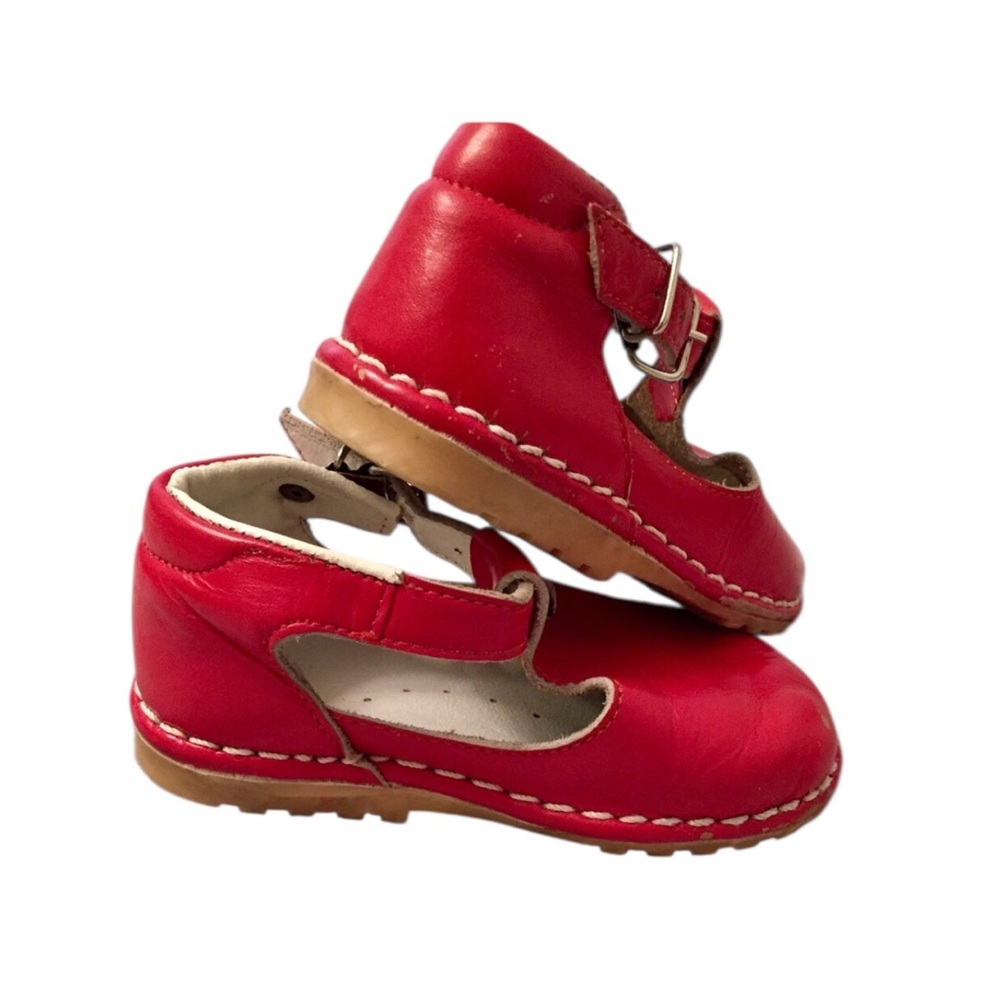 SOLD—Edwin Size 4 Infant Red Genuine Leather T-Strap Dress Shoes - Picture 2 of 5